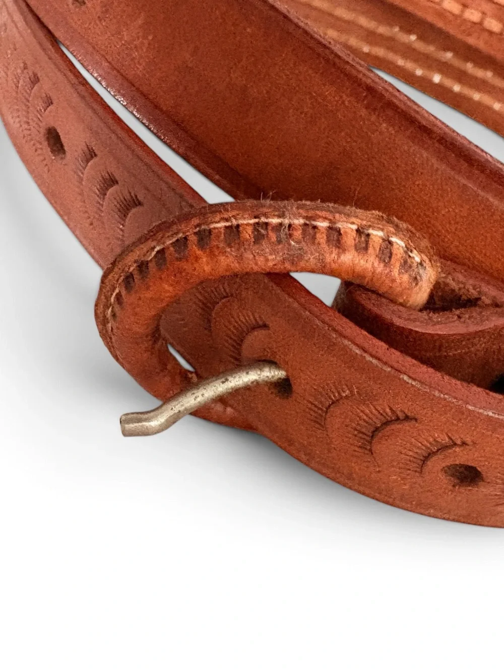 Vintage Genuine Leather Brown Belt - Embossed, Woven with Leather Cord- Size M - Picture 4 of 5